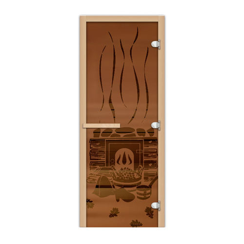 Дверь бронза "Банька" 1900х700 стекло 8мм, 3 петли, лев/прав.