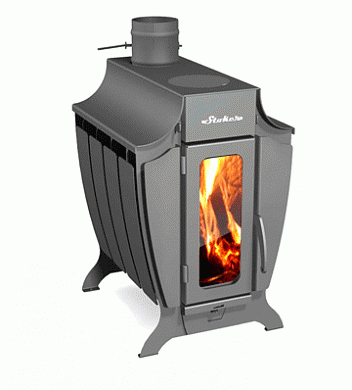 Отопительная печь длительного горения Ермак Stoker 100-С с плитой, дверца со стеклом