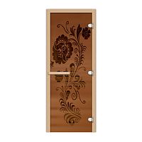 Дверь бронза матовое "Хохлома" 1900х700 стекло 8мм, 3 петли, лев/прав.