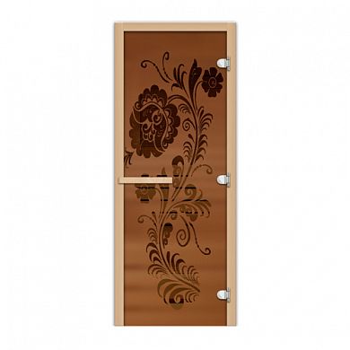Дверь бронза матовое "Хохлома" 1900х700 стекло 8мм, 3 петли, лев/прав.
